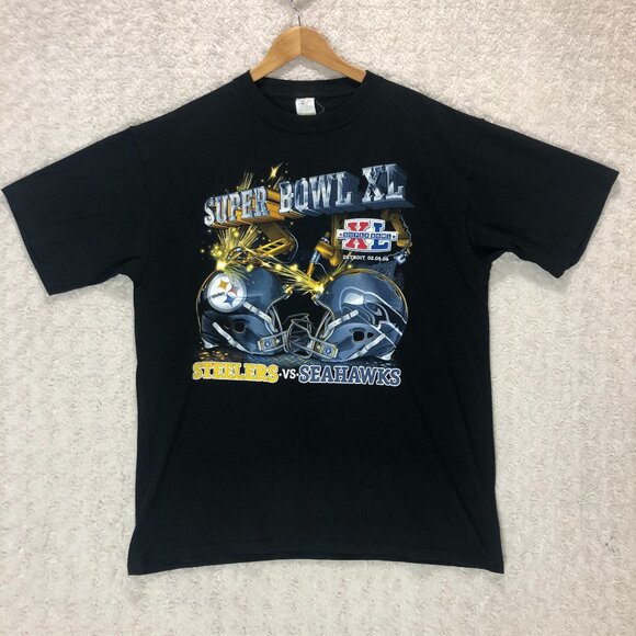 Super Bowl XL Steelers vs Seahawks Graphic Tee Football T Shirt‎ Size Large - Picture 1 of 7